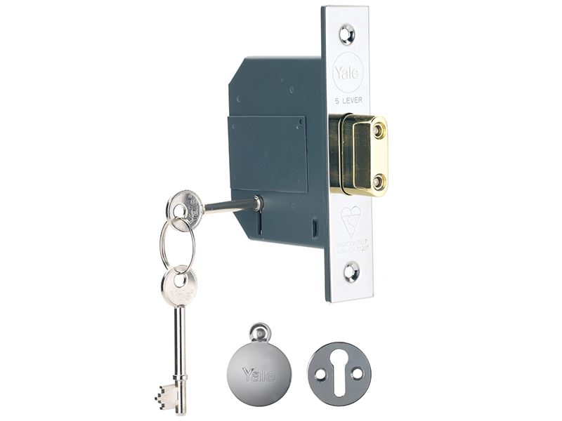 Yale PM562 BS 5 Lever Mortice Deadlock, 68mm, Chrome