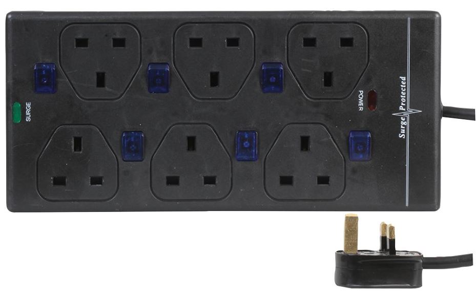 PRO ELEC 6-Way Extension Lead with Surge Protection, 2m