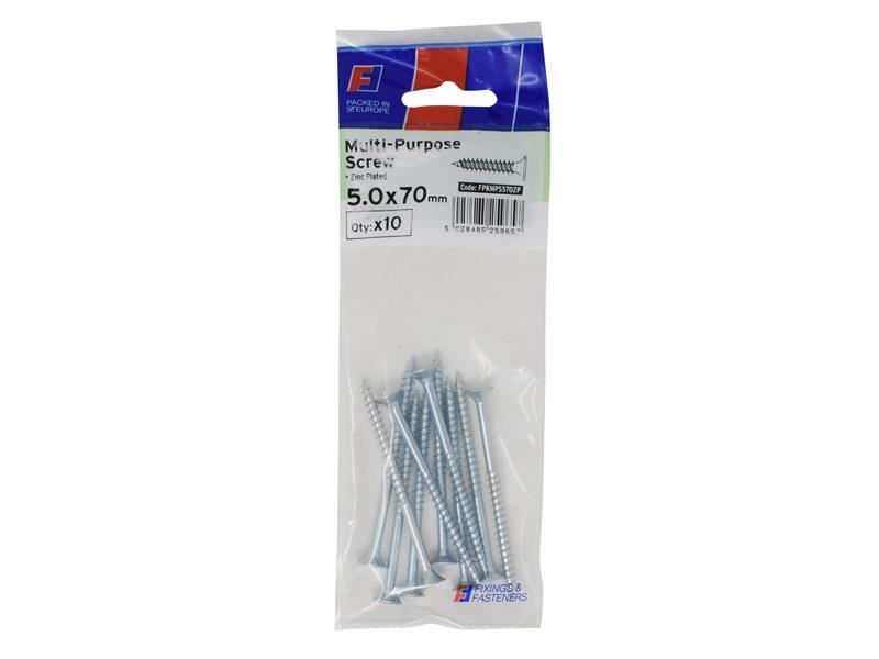 ForgeFix Multi-Purpose Pozi Screws CSK ST ZP 5.0×70mm, Zinc, Pack of 10
