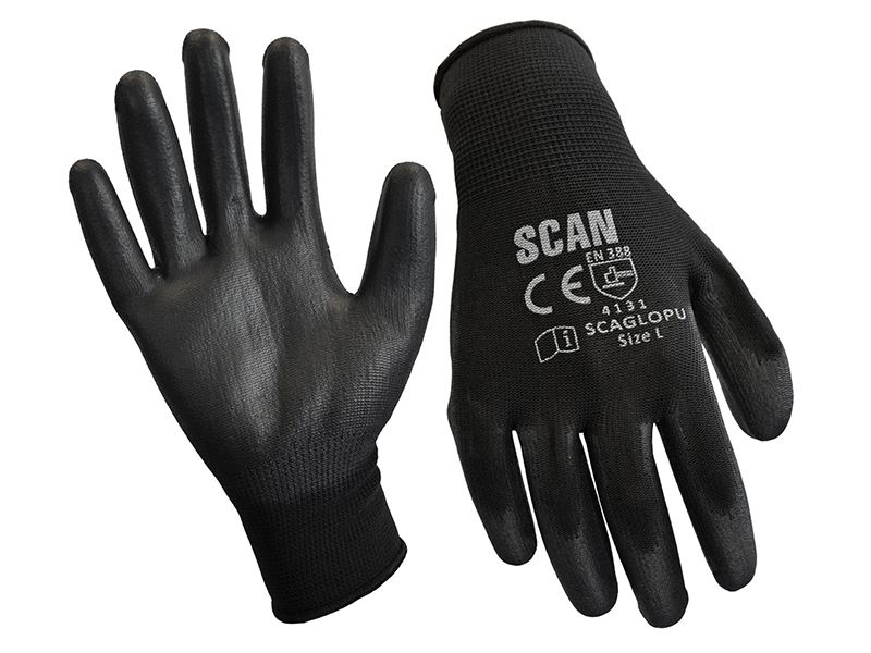 Gants de travail enduits PU Noir Scan - Taille 9 (12 paires)
