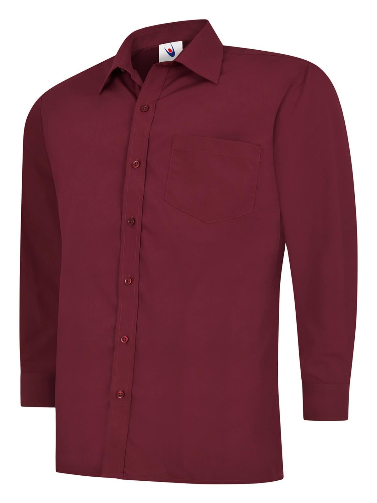Uneek Men's Poplin Shirt - Burgundy, Long Sleeve, Size 19