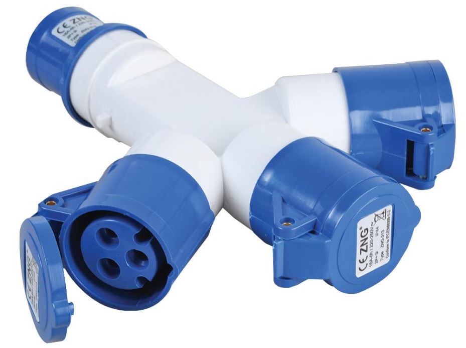 PRO ELEC 16A CEE Steker op 3 Stopcontacten, 230V, IP44, Blauw
