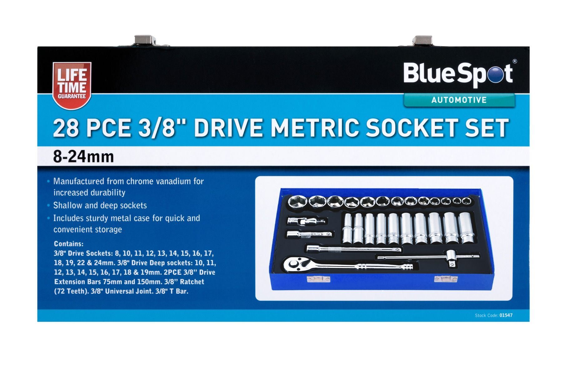 Blue Spot Set di Chiavi a Bussola 3/8'' 28 Pezzi Metrico (8-24mm)