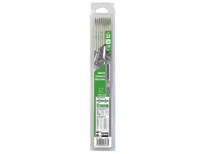 GYS 316L Stainless Steel Welding Electrodes, 2.5mm (Pack of 10)
