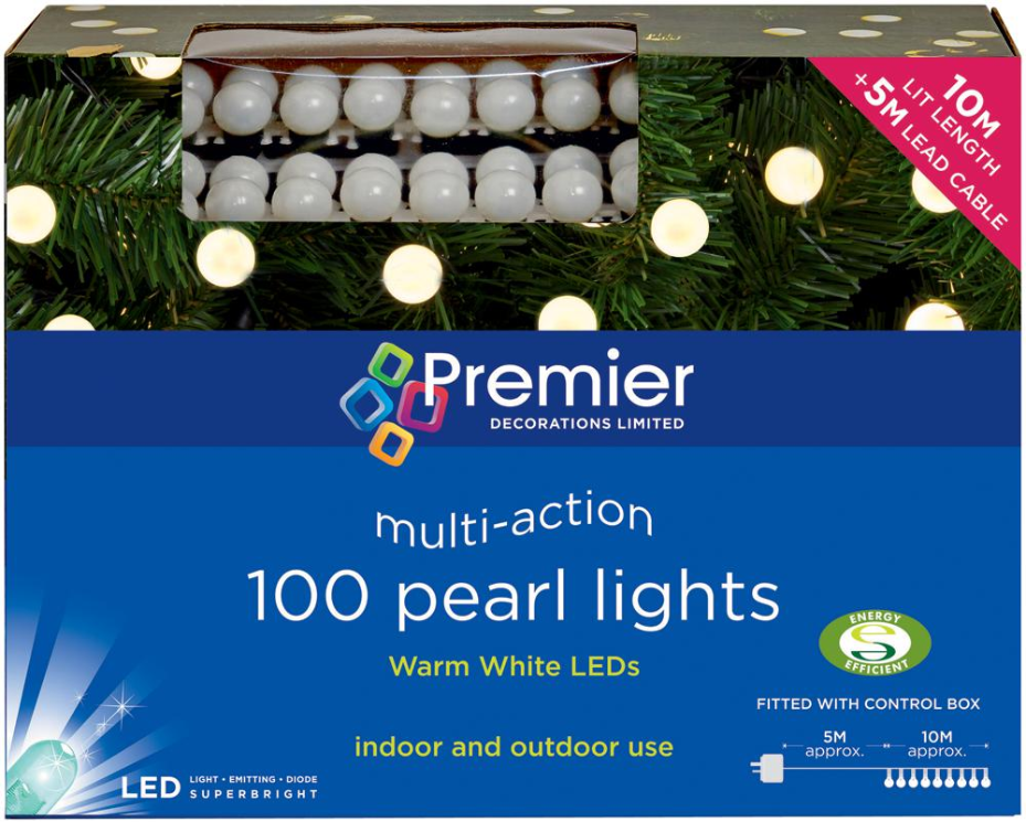 RARAION 100 Luzes LED Pérola, Branco Quente, 10m