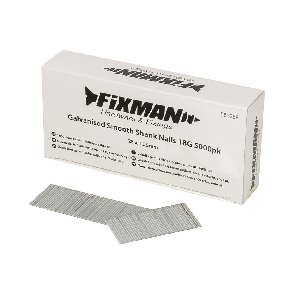Fixman 鍍鋅平滑釘 18G 5000支裝 - 25 x 1.25毫米