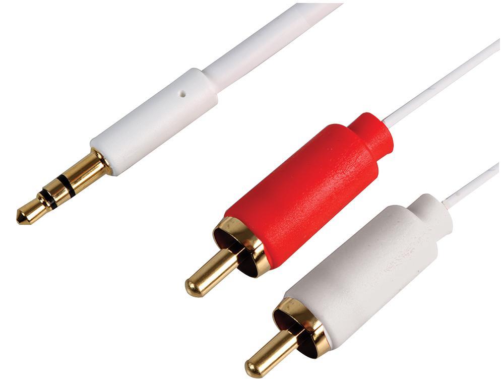 PRO SIGNAL Slim 3.5mm Stereo to 2x RCA Lead, 0.5m White