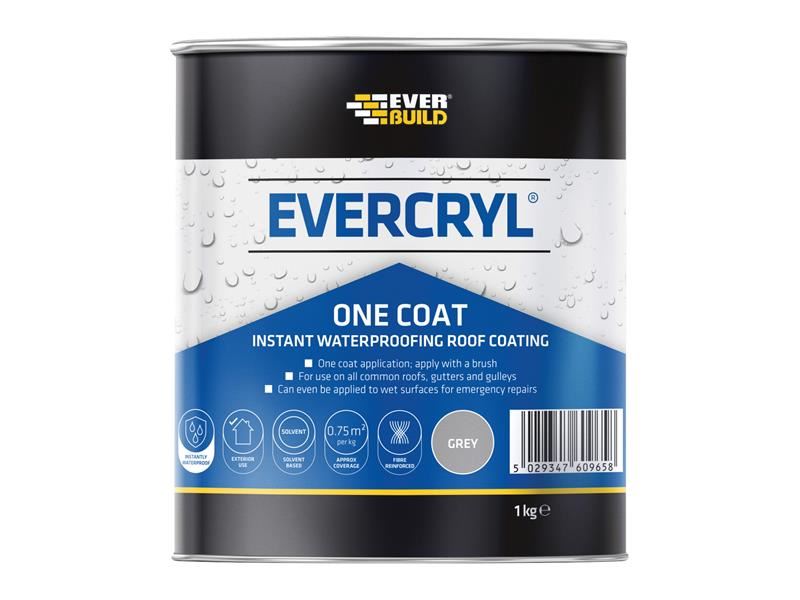 Everbuild EVERCRYL One Coat Grey Roof Repair Compound, 1kg