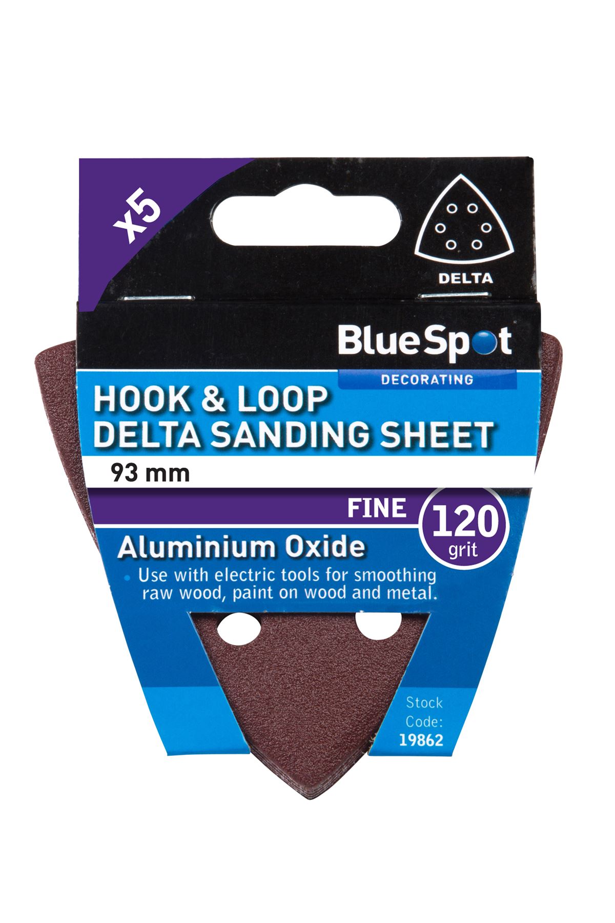 Blue Spot Carta Vetrata a Delta 120 Grana, 93mm, Confezione da 5