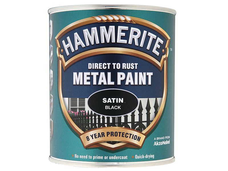 Hammerite Direct to Rust Metal Paint, Black Satin, 750ml