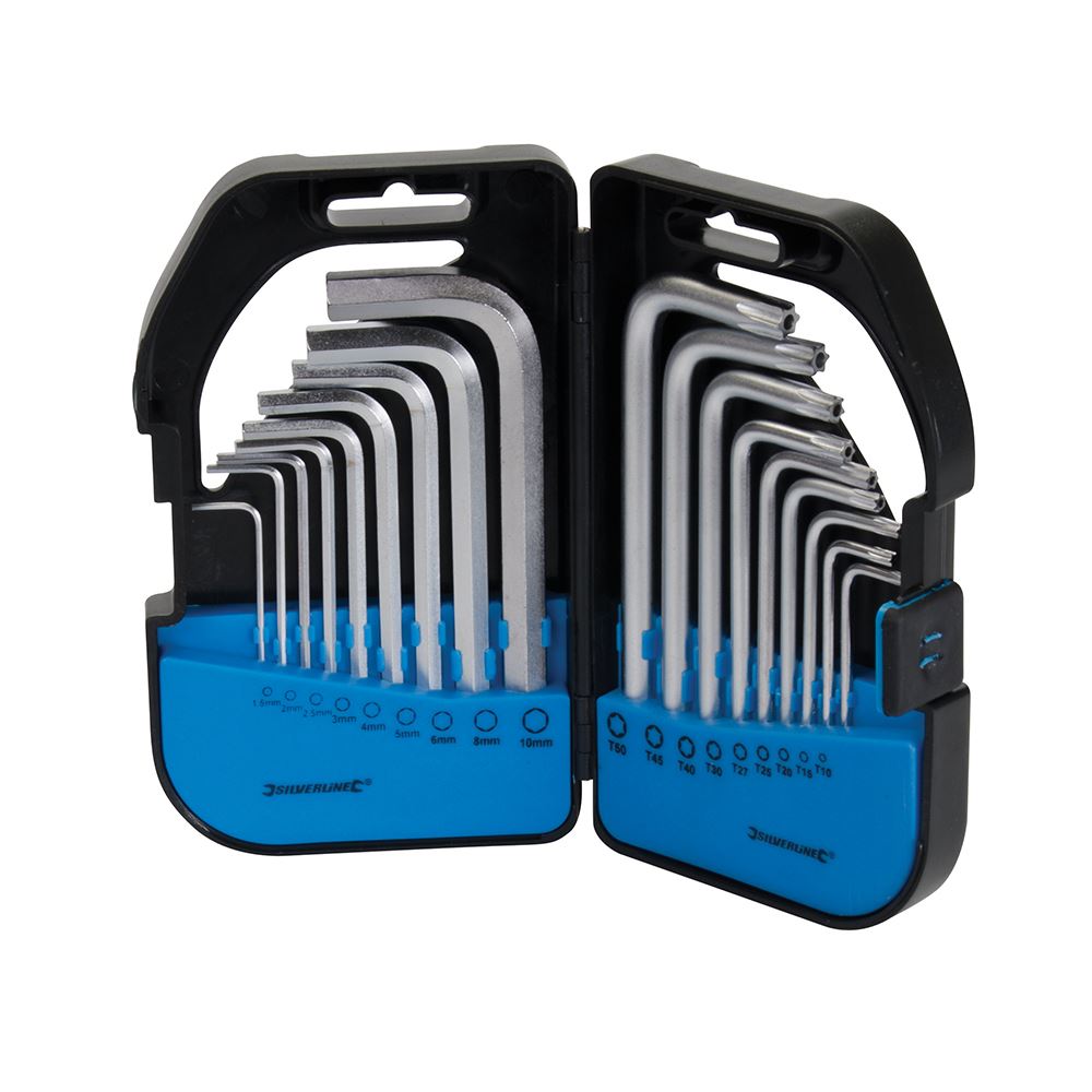 Silverline Jogo de Chaves Hexagonais e Torx T9-T50, 18 Peças, Aço Vanádio Cromo