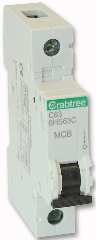 CRABTREE 63A SP MCB, C Curve, 230V 10kA