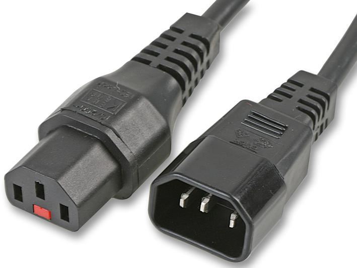 Pro Elec Κλειδωτή IEC C14 Male σε C13 Female Καλώδιο Ρεύματος, 2m Μαύρο