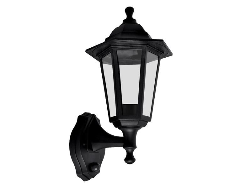 Lanterne PIR à six panneaux Meridian, Noir, 60W, IP44
