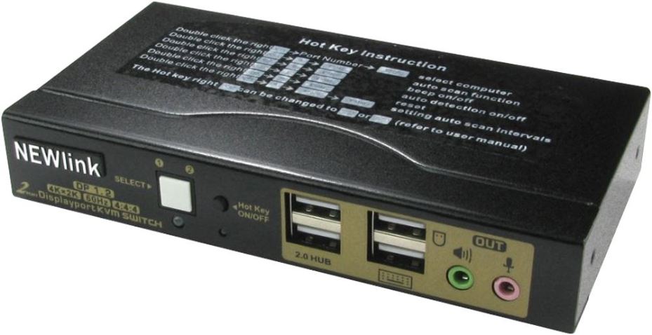 NEWLINK 2-Port USB & 4K DisplayPort KVM Switch with Remote