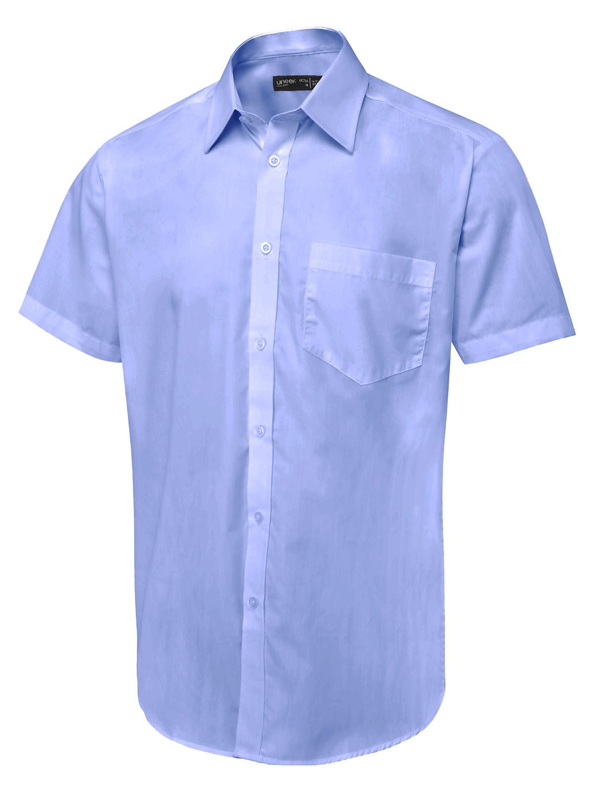 Uneek Unisex Short Sleeve Poplin Shirt - Mid Blue, Size 15