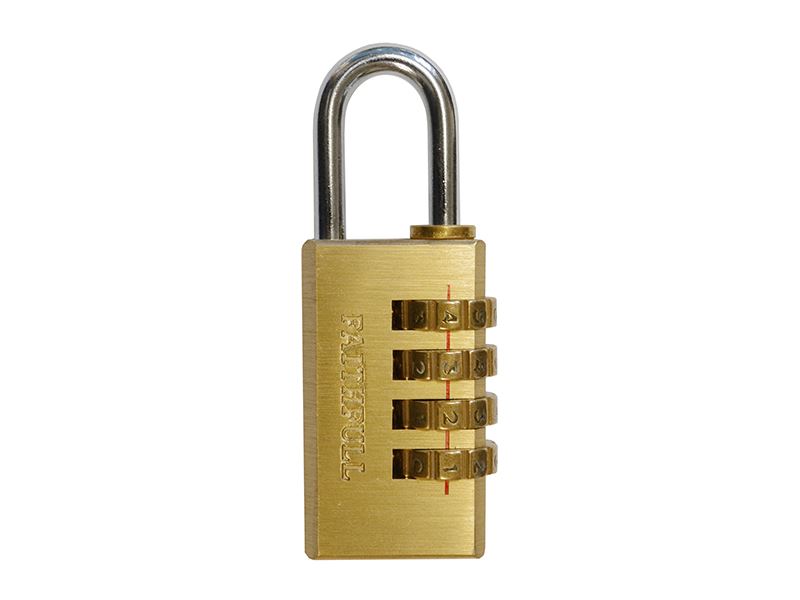 Faithfull Brass Combination Padlock, 4-Digit, 20mm