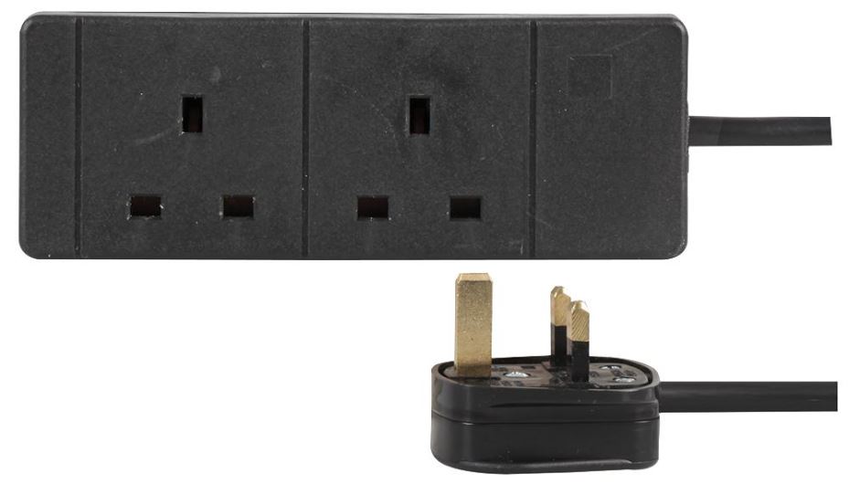 PRO ELEC Regleta de 2 Enchufes, 5m, Negro, 13A