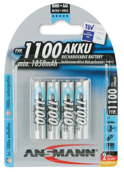 Ansmann Pilas Recargables NiMH AAA, 1100mAh, Paquete de 4