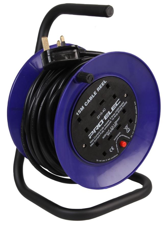 PRO ELEC - 4位迷你電纜捲盤插線板，15米