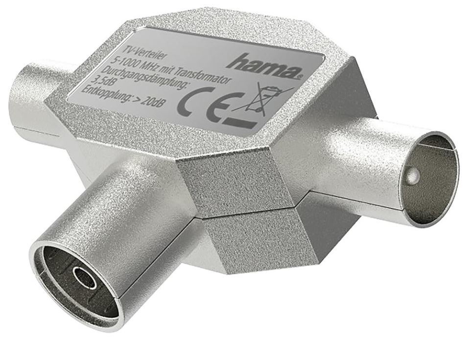 HAMA Coaxial T-Splitter, Γυναικεία σε 2x Αρσενικά, Πλήρως Θωρακισμένο