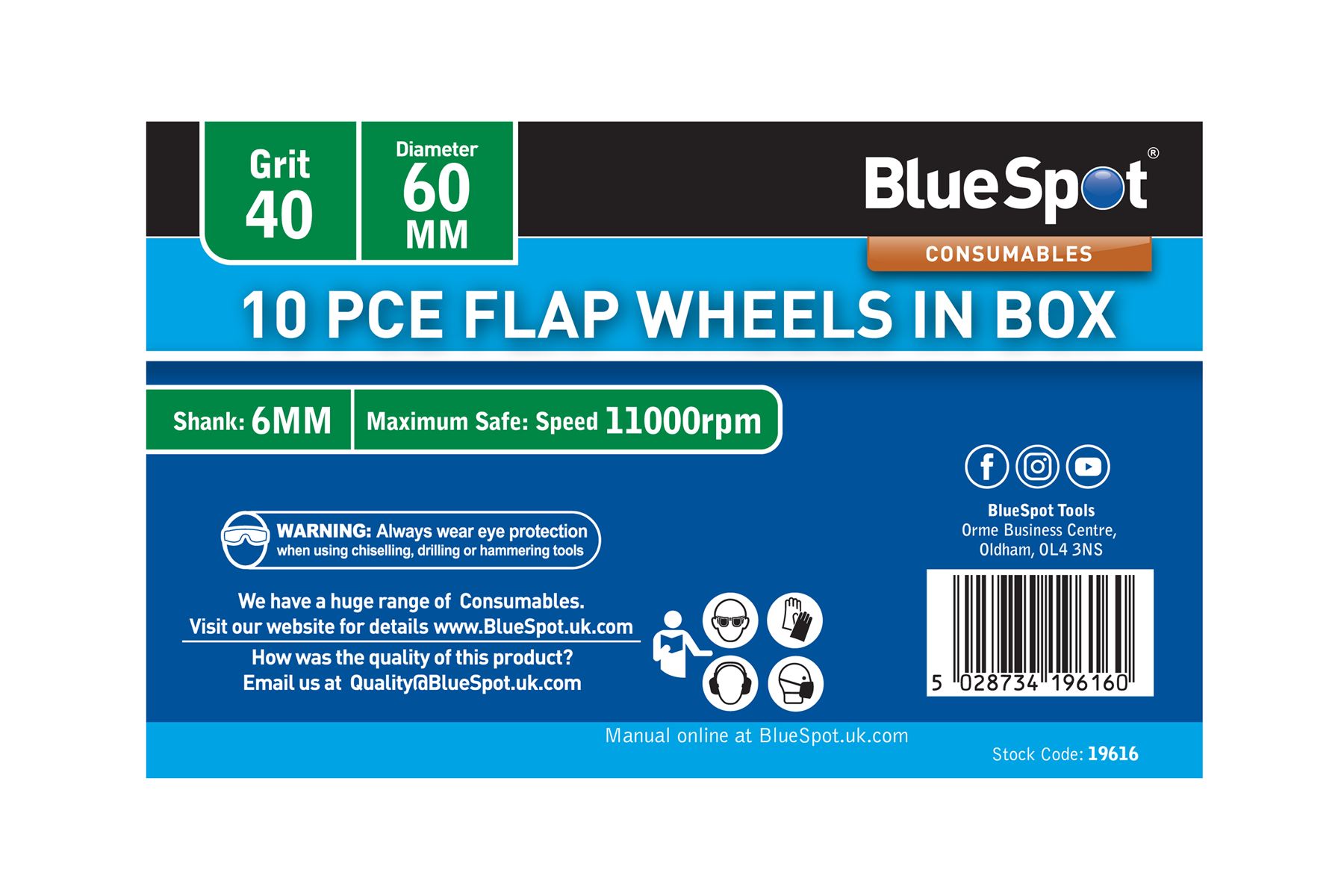 Blue Spot Tools Set da 10 Ruote a Lamelle Grana 40, Diametro 60mm