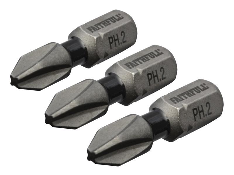Faithfull Bits de Impacto PH2 25mm (3 Unidades)