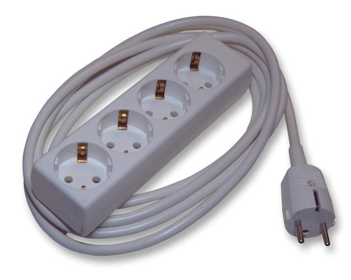 Pro Elec 4 Gang Schuko Extension Lead, White, 3m