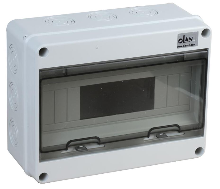 OLAN IP65 ABS 12-Module Wall Mount Enclosure with Clear Lid - 245x195x105mm