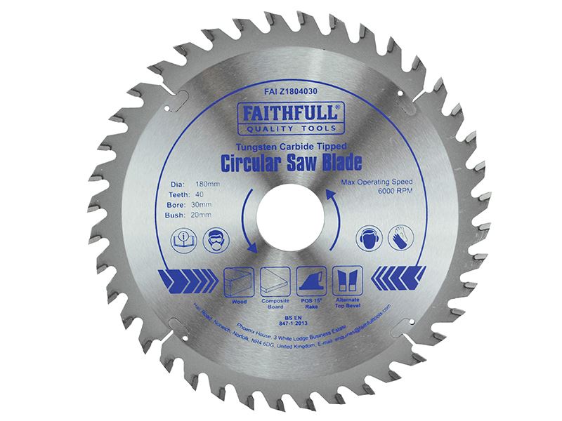 Faithfull Pilový kotouč s TCT výztuží, 180mm x 30mm, 40 zubů