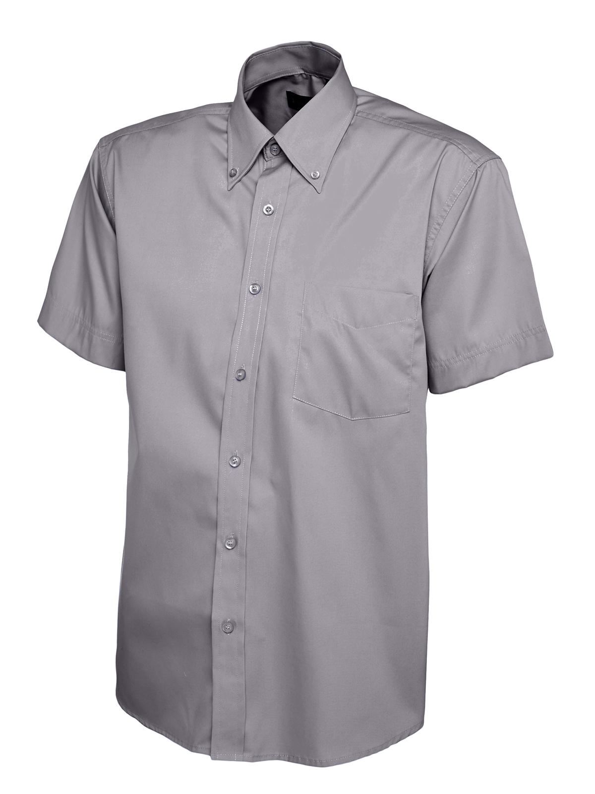 Uneek Men's Pinpoint Oxford Half Sleeve Shirt - 70% Cotton - Charcoal - Size 16