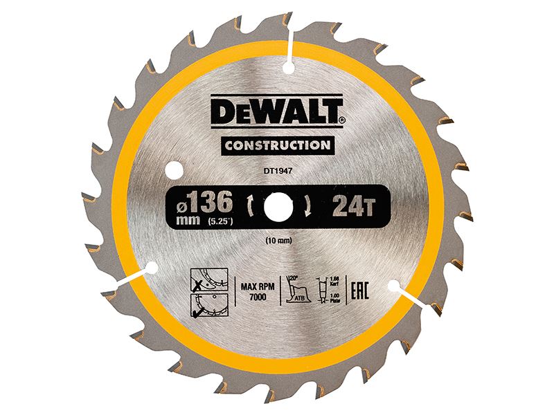 DEWALT Lama da Taglio a Batteria per Costruzioni, 136 x 10mm, 24T