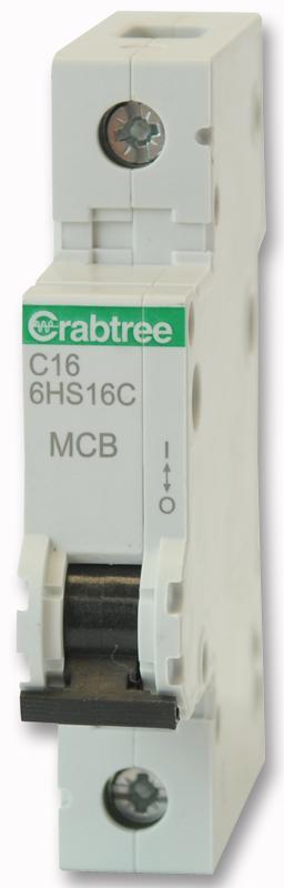 CRABTREE - 16A SP MCB, C-Kennlinie 10kA