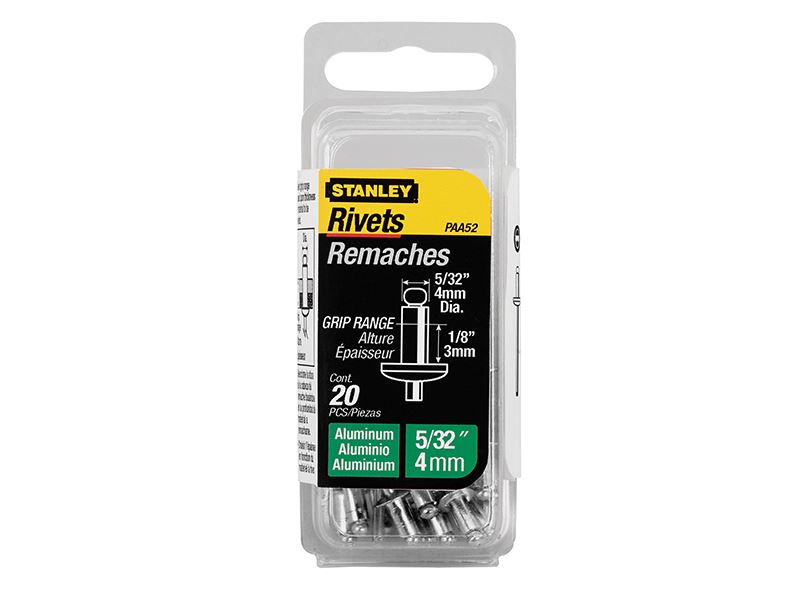 STANLEY Rivets en aluminium, 5 x 3mm, courts, lot de 15