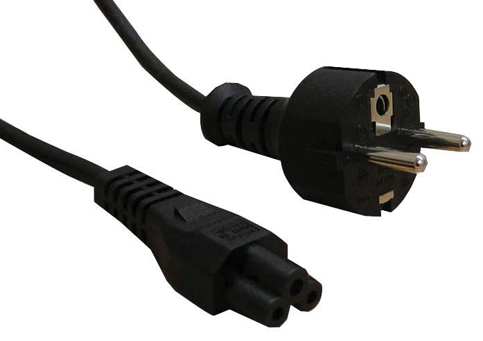 PRO ELEC Napájecí kabel C5 trojlístek na Euro zástrčku, 2,5A, 2m, černý