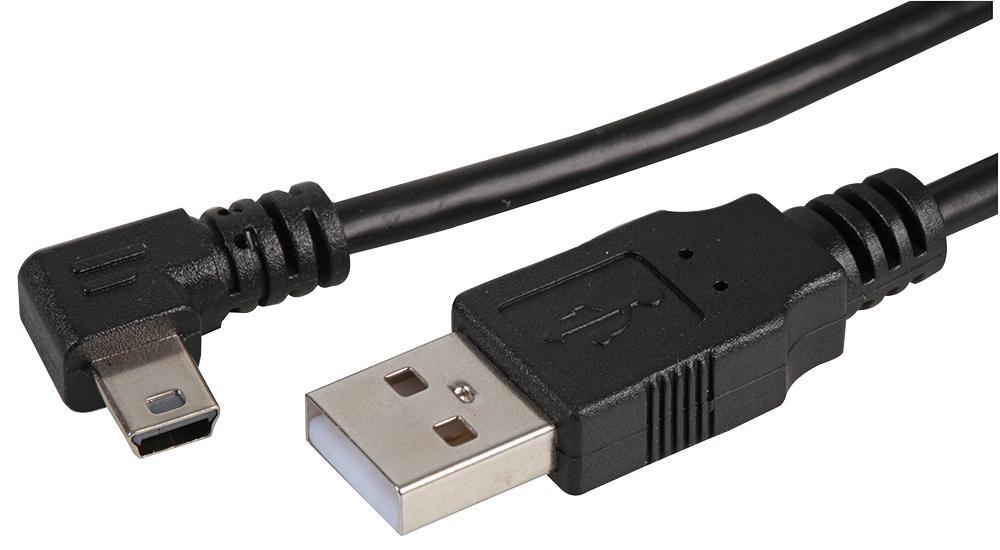 Pro Signal USB A to Right Angle Mini B Lead, 1m, Black