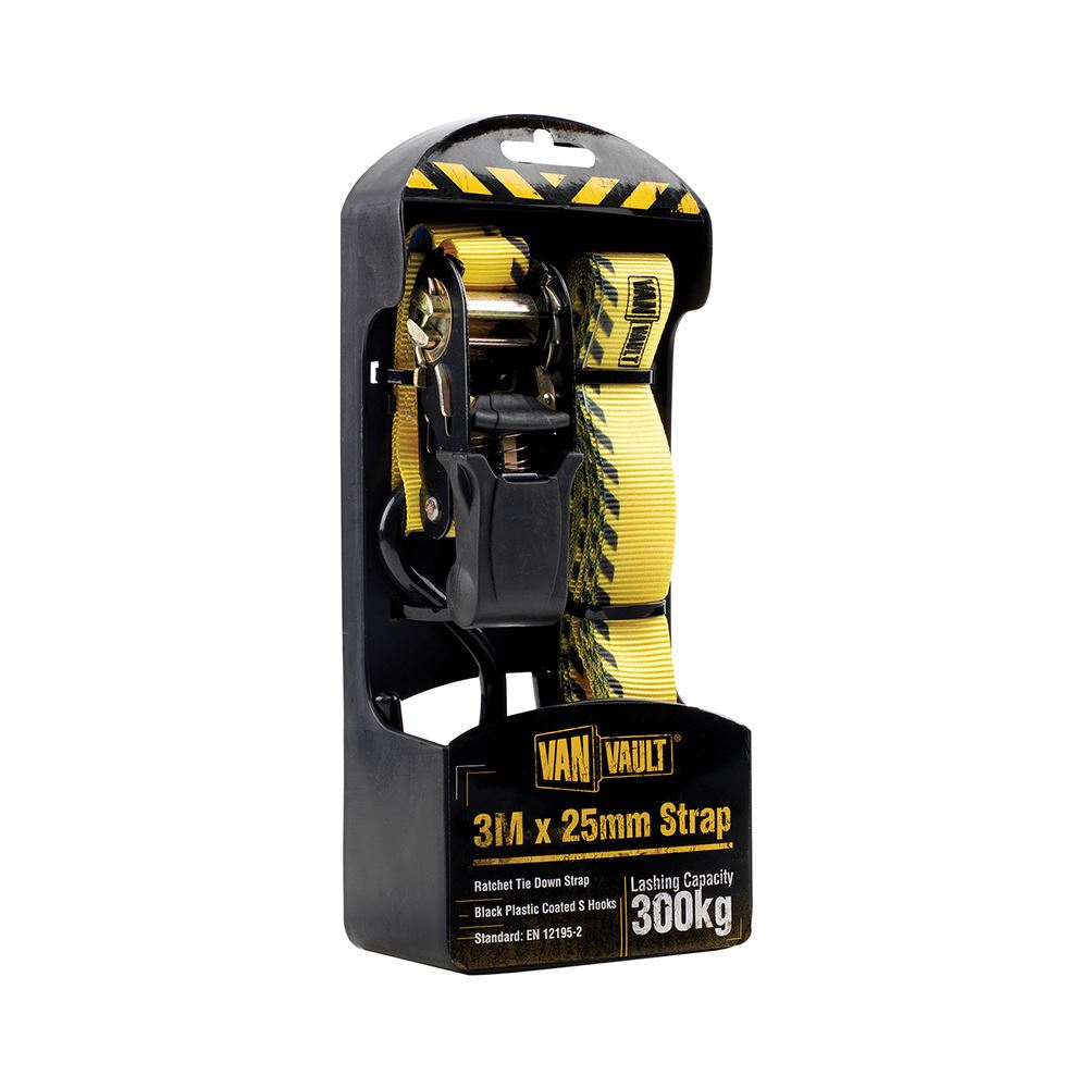 Van Vault Ratchet Strap, 3m x 25mm, 300kg Capacity