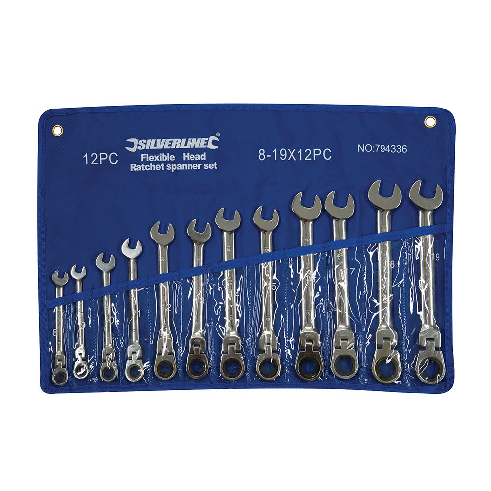 Silverline Flexible Head Ratchet Spanner Set, 8-19mm, 12-Piece