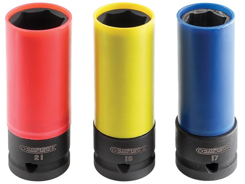 Expert 1/2 Inch Drive Deep Impact Socket Set, 3 Piece (17, 19, 21mm)