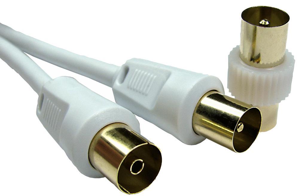 RARAION - Kabel Koaial TV, Plug Lelaki ke Soket Perempuan, Putih, 1m