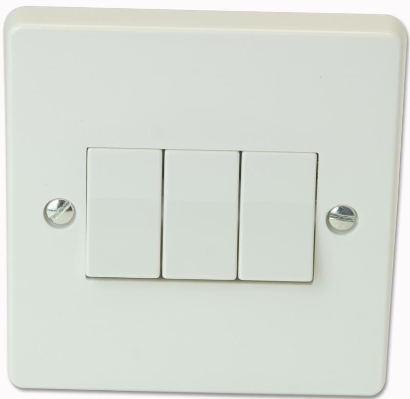 Crabtree 10A 3 Gang 2 Way SP Light Switch, White