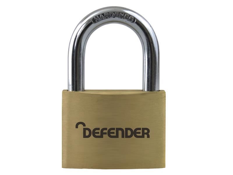 DEFENDER Brass Padlock, 50mm, Hardened Steel Shackle