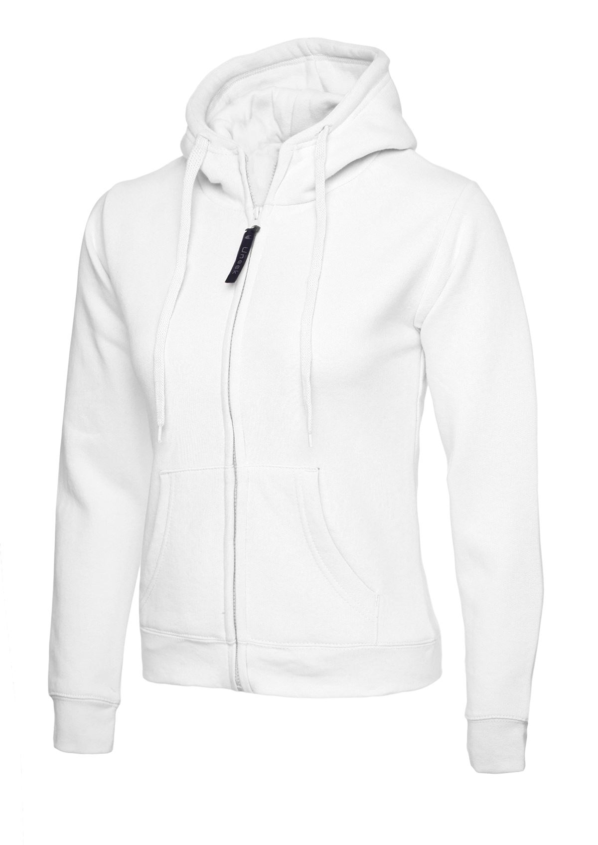 Uneek Dames Volle Zip Capuchon Trui - 50% Polyester 50% Katoen - Wit (Maat S)
