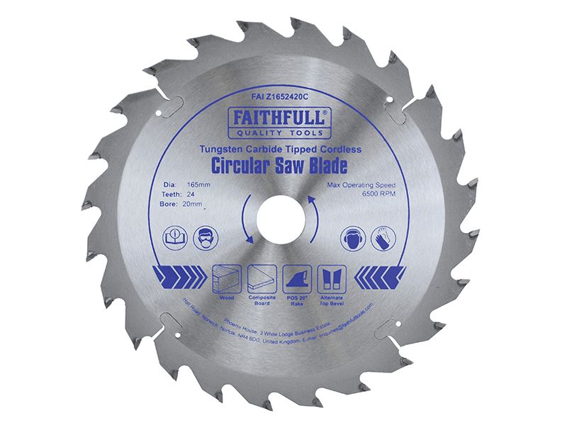 Faithfull Lâmina de Serra TCT sem Fio 165mm x 20mm, 24 Dentes POS