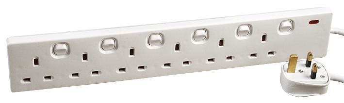 PRO ELEC Πολλαπλή Διακλάδωση 6 Θύρες με Ανεξάρτητους Διακόπτες, Μήκος 2m