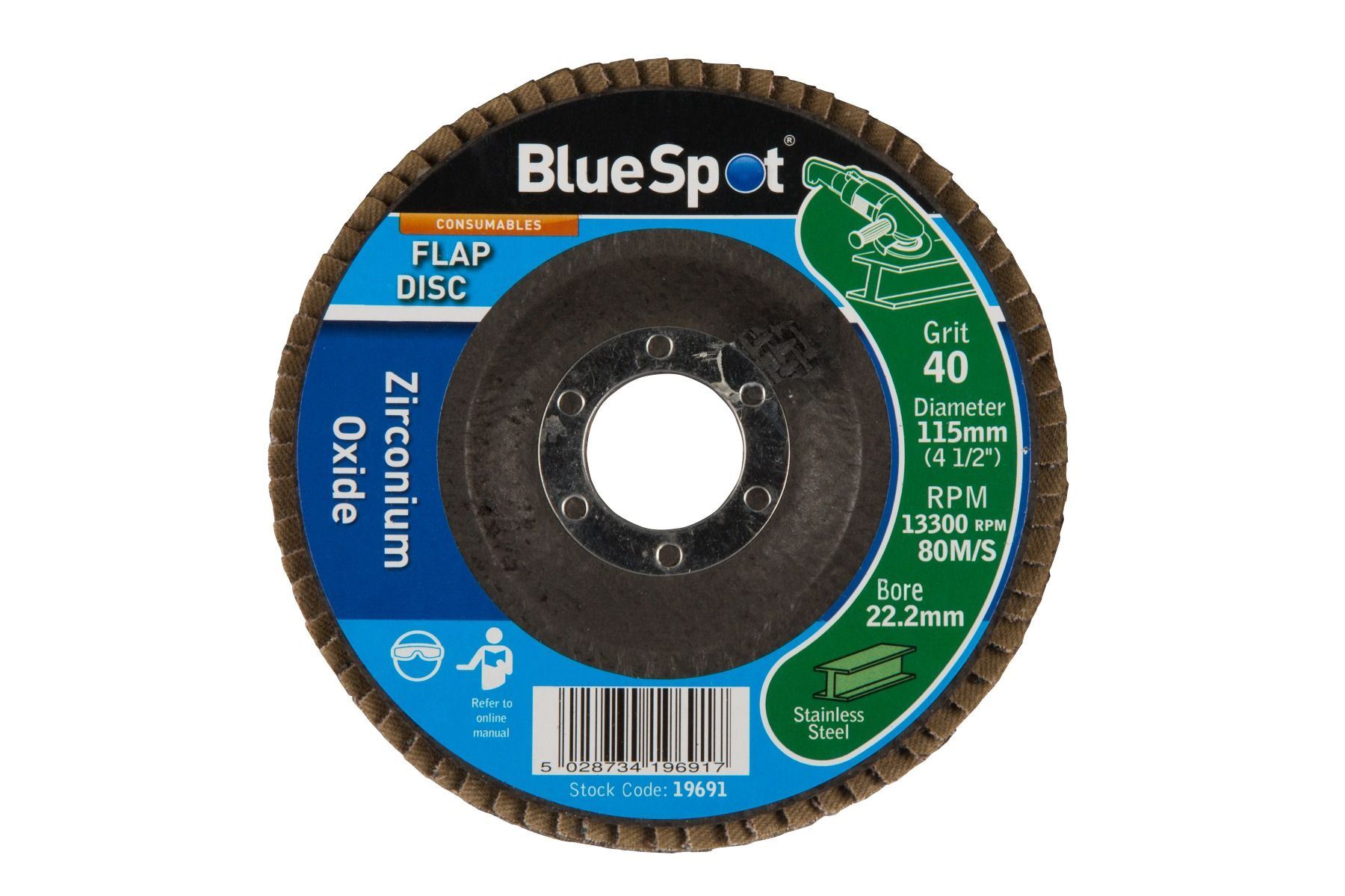 Blue Spot Tools - Diosca Cloigín Ocsáid Shiorcóiniam 115mm, Gríos 40, Cineál 29
