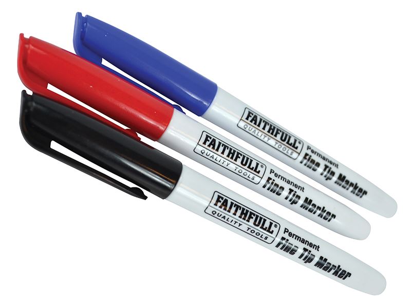 Faithfull Pennarello a Punta di Fibra Confezione da 3 (Rosso, Blu, Nero)
