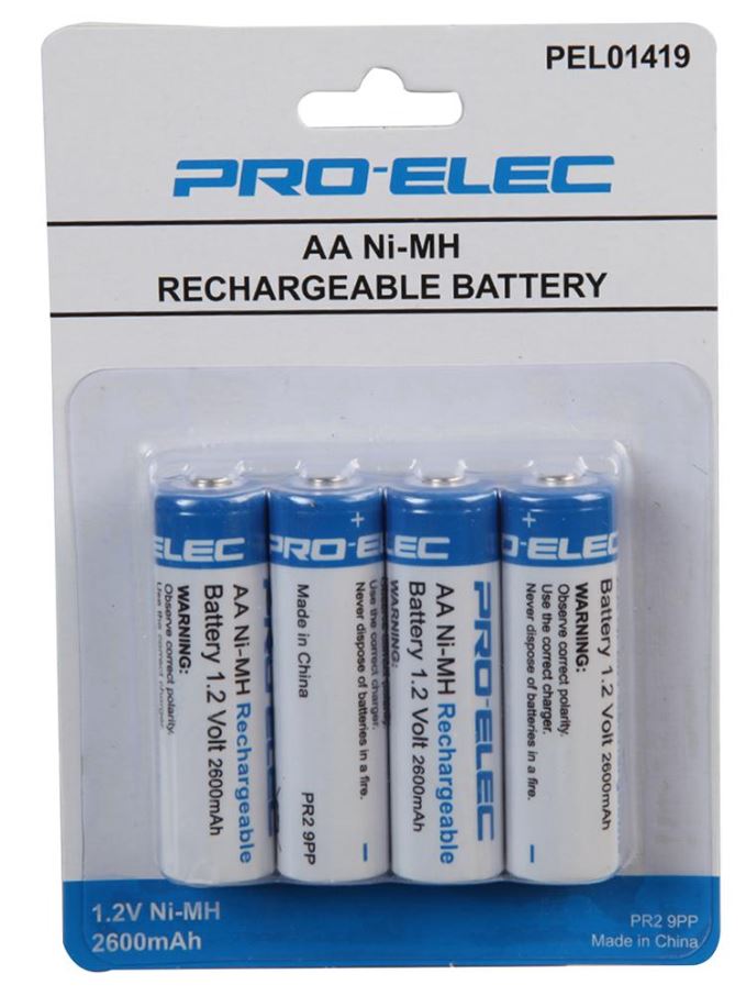 PRO ELEC Batteries Athluchtaithe AA, 2600mAh, 4 Pacáiste