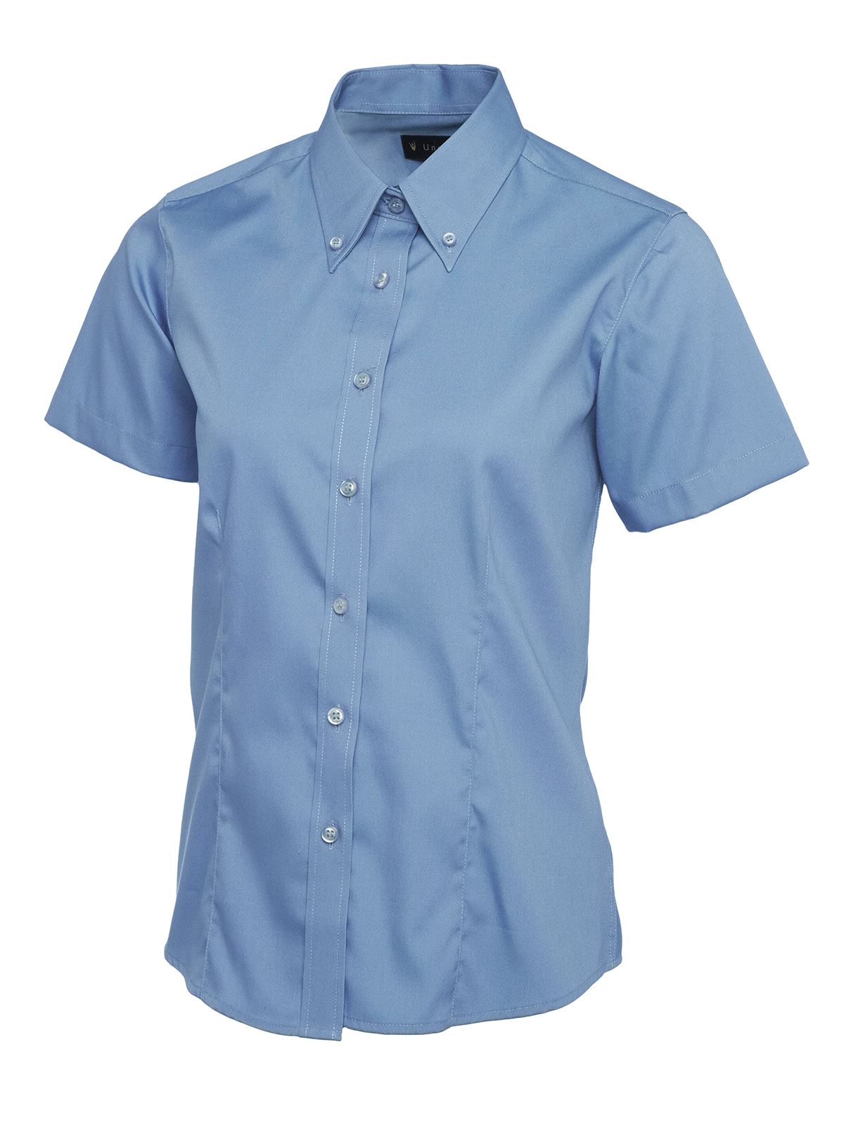 Uneek - Damen Pinpoint Oxford Kurzarmhemd - 70% Kammgarn Baumwolle - Mittelblau