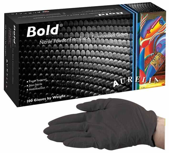 AURELIA Bold Strong Black Pulverfreie Nitril Einmalhandschuhe - Groß 100 Stück